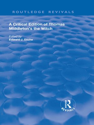 cover image of A Critical Edition of Thomas Middleton's the Witch
